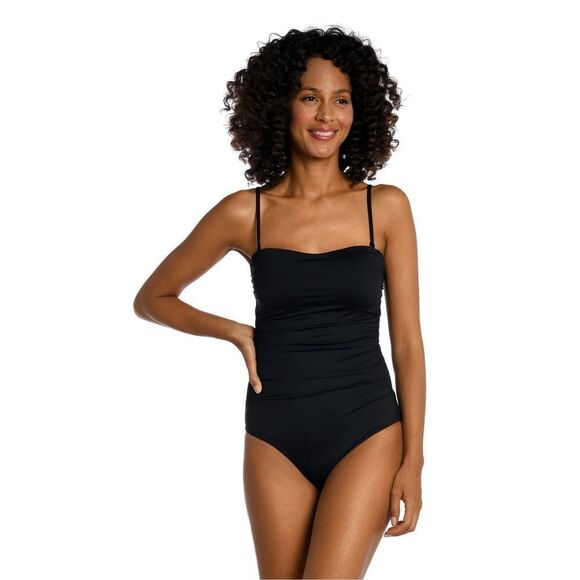 La Blanca Island Goddess black ruched one piece 16 swimsuit - Picture 1 of 5